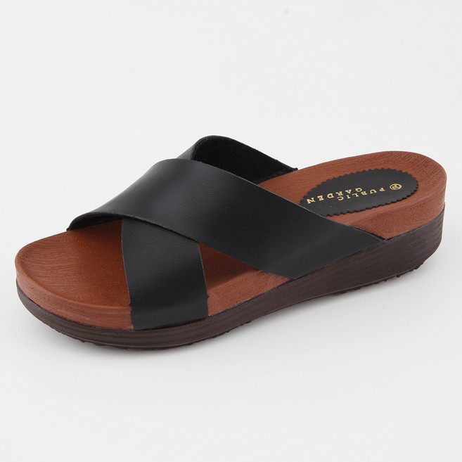 PUBLIC GARDEN 常客姐姐 女款經典柔軟氣墊增高拖鞋 5cm, 235, 黑色