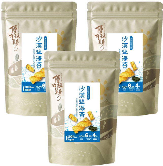 優穀美身 多穀物麻花捲 沙漠鹽海苔口味, 60g, 3個