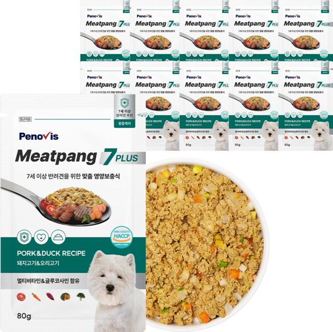 페노비스 강아지 미트팡 세븐플러스 종합케어 화식사료, 돼지, 80g, 11개