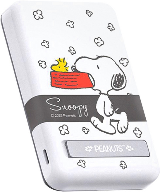 PEANUTS 史努比 晶磁系列 支架磁吸無線充行動電源 10000mAh, PSN-143, 黑緞帶
