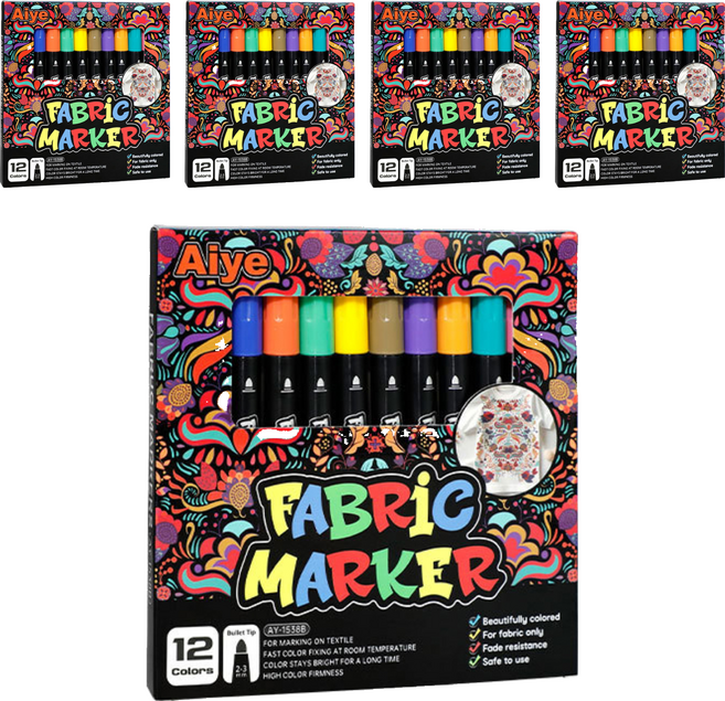 모디안 의류용 DIY 패브릭마커 펜 세트 혼합색상 14.4 x 14.7 x 1.3 cm, 12색, 5세트