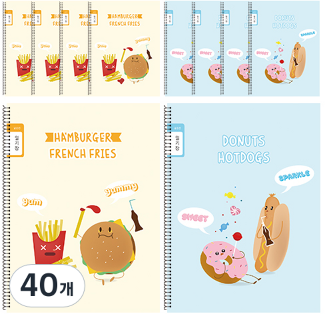 영아트 초등 스프링 노트 넓은 칸 일기장, 랜덤 발송, 40개