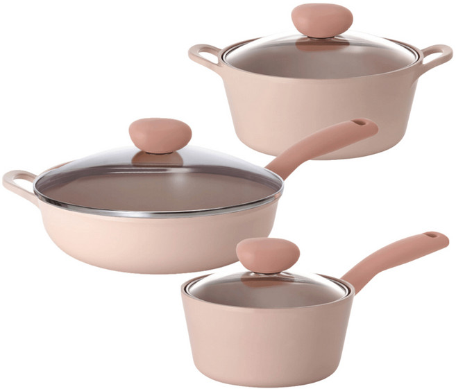 NEOFLAM 台灣公司貨 Sherbet蜜桃雪酪系列 鍋具3件組, 粉色, 1組, 炒鍋 + 湯鍋 + 單柄湯鍋