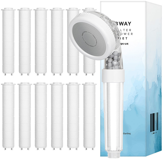 해피달링 수압 조절 3WAY 필터 샤워기 + 필터 12p 세트, 1개, 화이트
