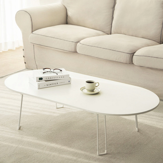 코멧 홈 국내생산 7파이 타원형 접이식 테이블, 퓨어화이트