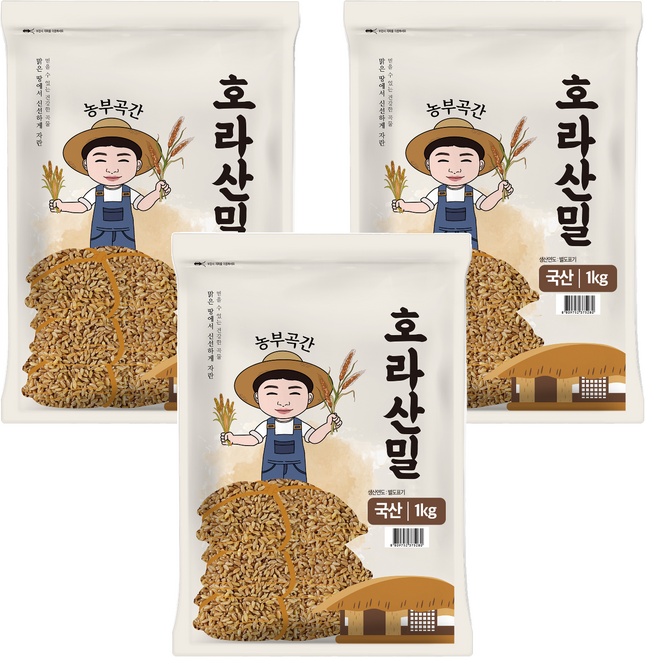 농부곡간 국내산 호라산밀, 1kg, 3개