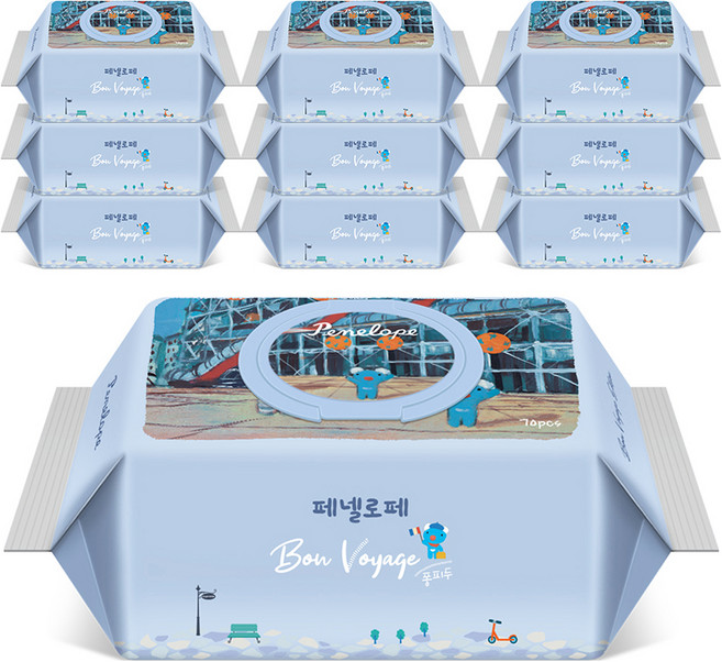페넬로페 본보야지 퐁피두 아기물티슈 캡형, 75g, 70매, 10개