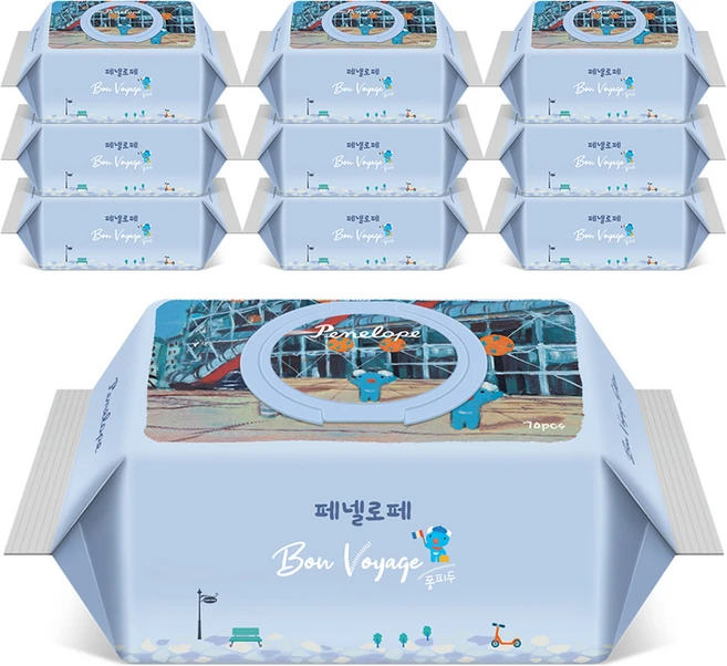 페넬로페 본보야지 퐁피두 아기물티슈 캡형, 75g, 70매, 10개 - 쿠팡