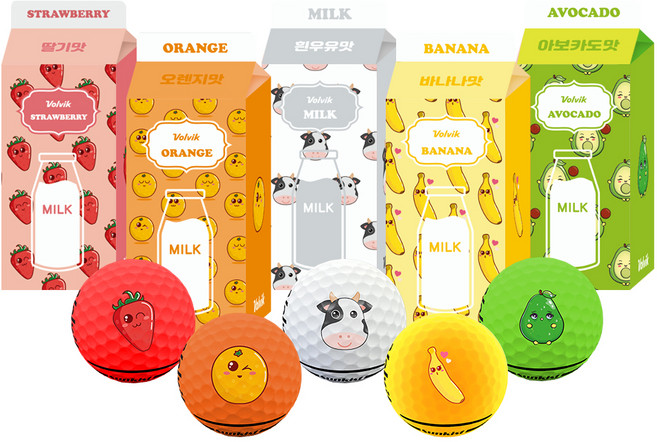 볼빅 우유볼 무광 비거리 골프공 2피스 2p x 5종, 화이트 + 그린 + 오렌지 + 레드 + 옐로우, 10개입, 1세트