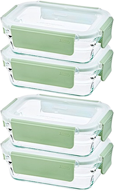 글라스락 퓨어 릴렉스 그린 직사각 밀폐용기, 4개, 395ml