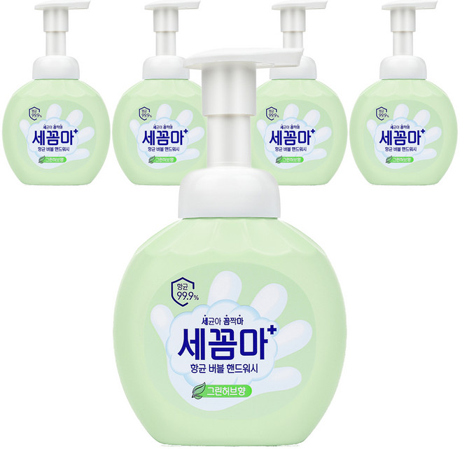 세균아꼼짝마 온더바디 버블 핸드워시 그린허브향, 250ml, 5개
