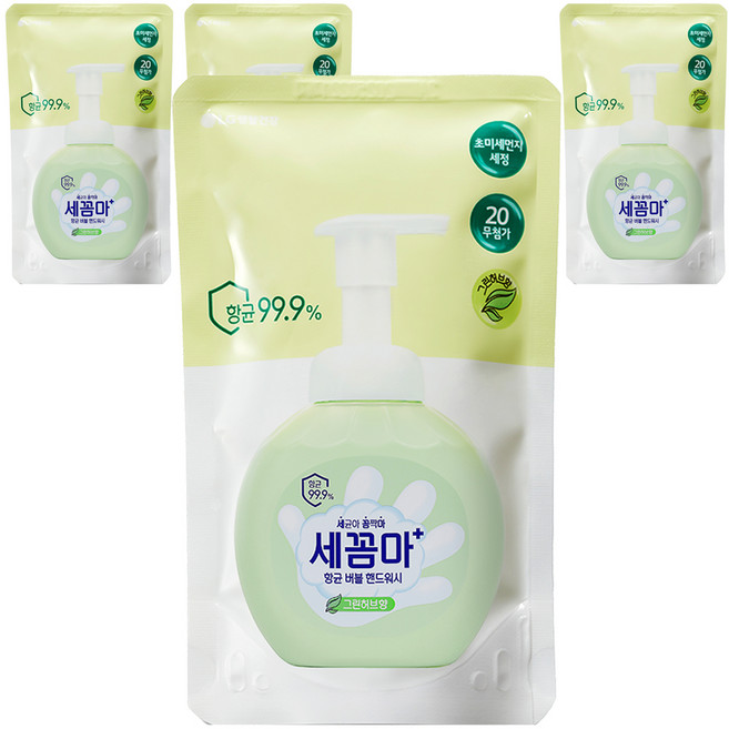 세균아꼼짝마 온더바디 버블 핸드워시 그린허브향 리필, 200ml, 4개