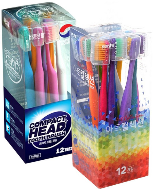 BAREUNSEANGHWAL 콤팩트헤드 초극세모 칫솔 12p + 아트컬렉션 초극세모 칫솔 12p, 1세트