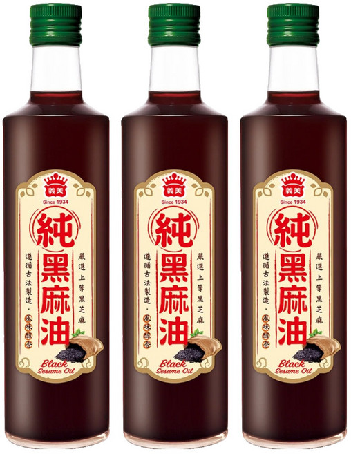 義美 100%純黑麻油, 500ml, 3瓶