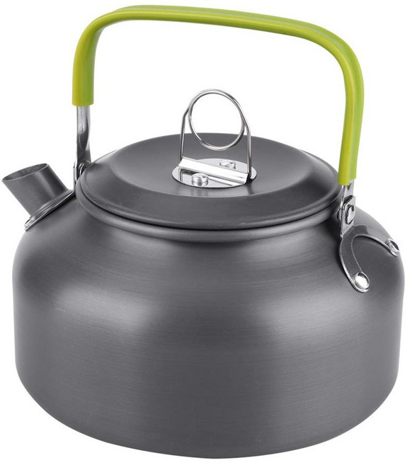 Hike Mount 戶外露營燒水壺 優質鋁合金表面陽極氧化 附贈收納袋, 黑色 + 綠色, 1個