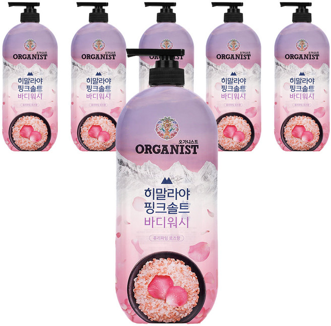 오가니스트 히말라야 핑크솔트 풍성한 거품 산뜻한 바디워시 로즈향, 900g, 6개