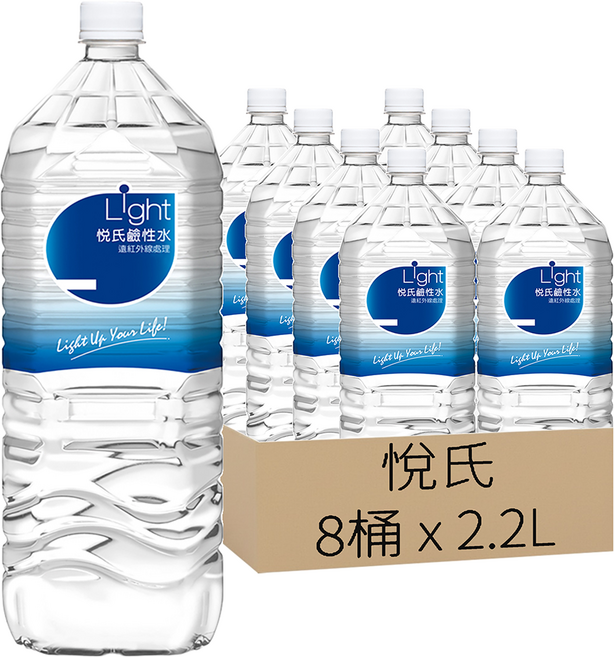 悅氏 Light 鹼性水, 2.2L, 8桶