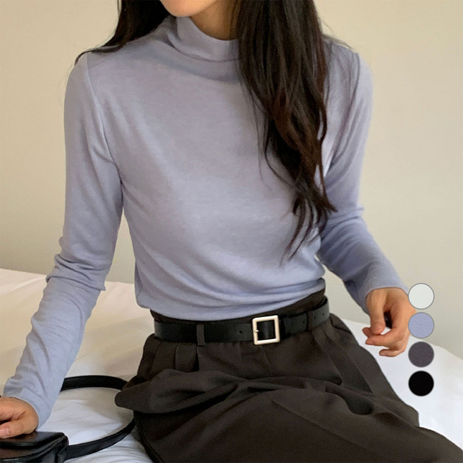 아피나르 여성용 레이온 슬림핏 하프넥 긴팔 티셔츠