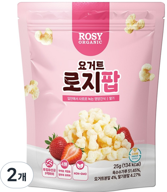 로지오가닉 유산균 아기스낵 요거트 로지팝, 25g, 2개, 딸기