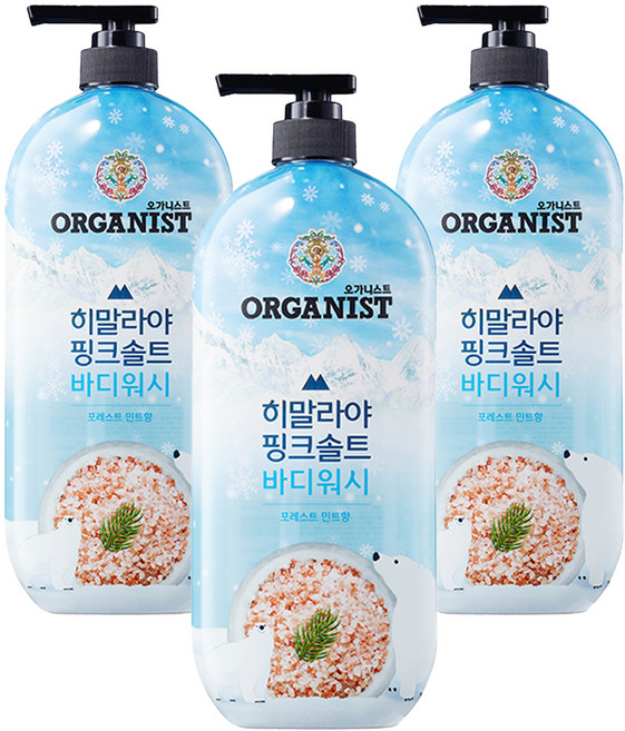 오가니스트 히말라야 핑크솔트 바디워시 포레스트 민트향, 865ml, 3개