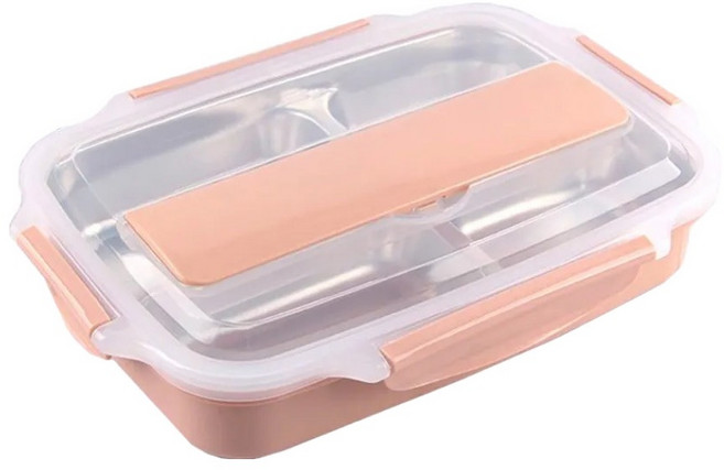 葉子小舖 304不鏽鋼雙層四格保溫便當盒, 1個, 北歐粉