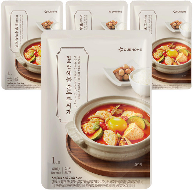아워홈 얼큰한 해물 순두부찌개, 400g, 4개