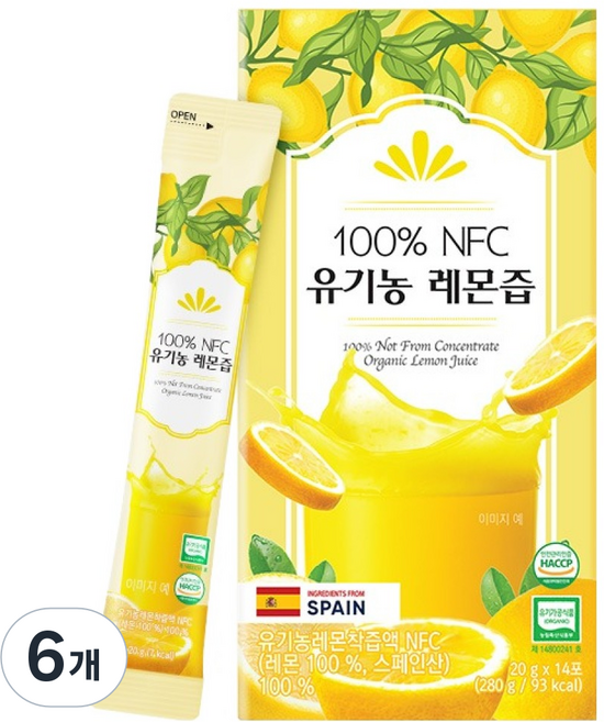 프롬바이오 NFC 유기농 레몬즙 14p, 280g, 6개