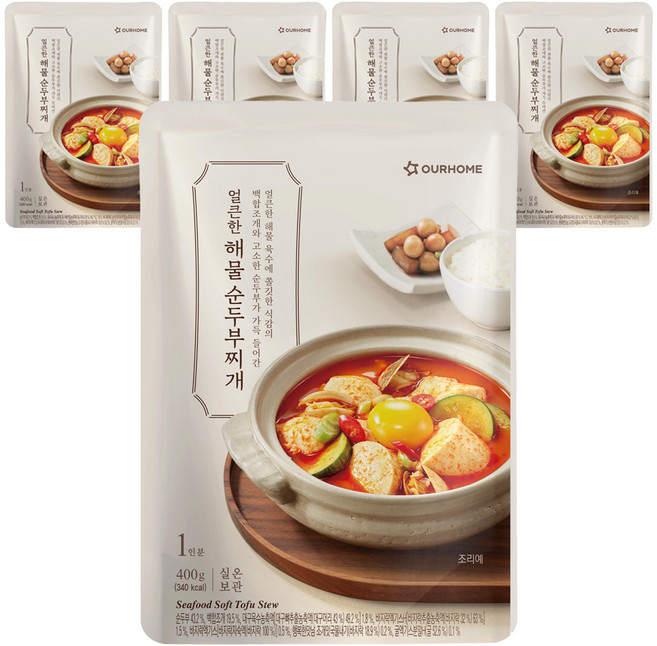 아워홈 얼큰한 해물 순두부찌개, 400g, 5개