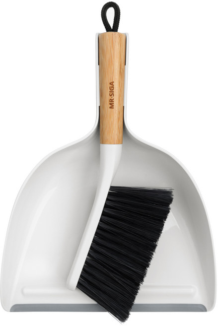 미스터시가 대나무 뱀부 우드 빗자루 + 쓰레받기 세트 33cm, 화이트, 1세트