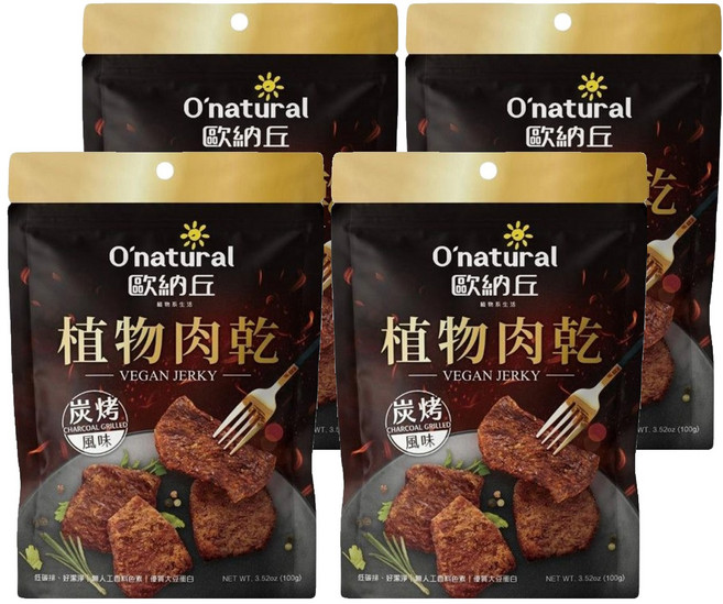 O'natural 歐納丘 植物肉乾 炭烤風味 植物蛋白製成 素食者可食用 嚼勁十足, 100g, 4包