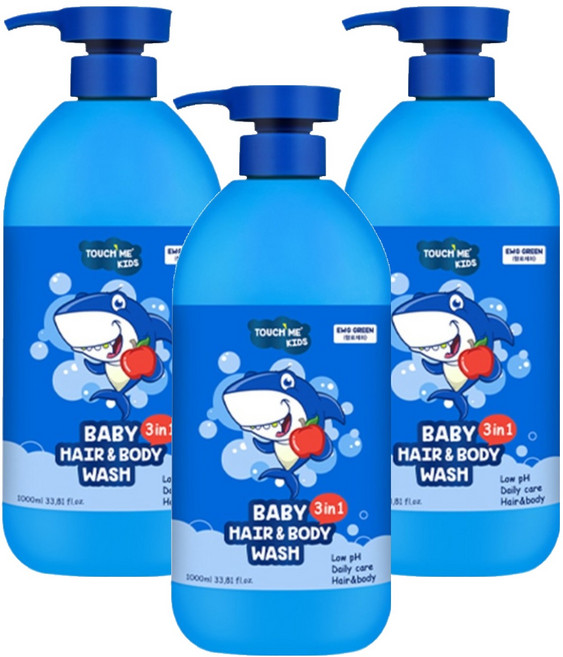 터치미 키즈 베이비 3in1 올인원 헤어 앤 바디워시, 1L, 3개