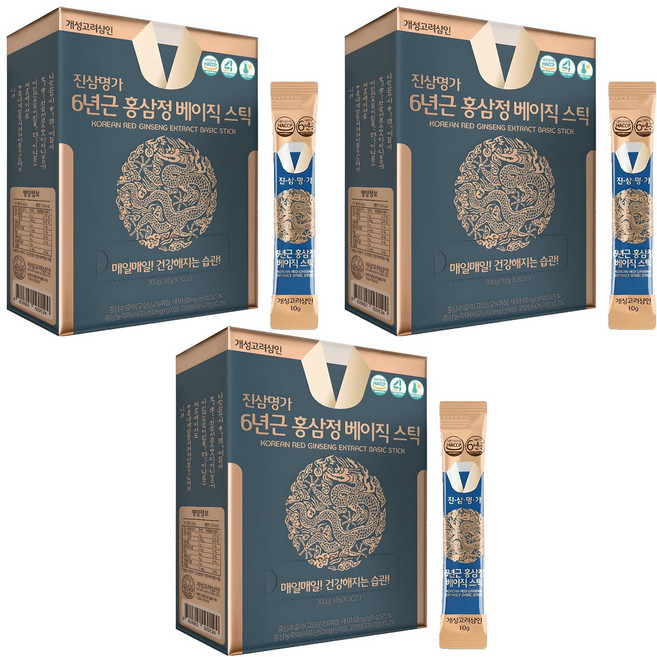 개성고려삼인 진삼명가 6년근 홍삼정 베이직 스틱, 1kg, 3개