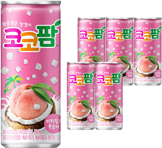 코코팜 피치핑크 복숭아, 240ml, 6개