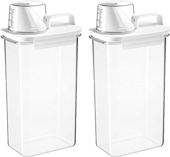 JOSIC 量杯雜糧密封罐 2.3L 透明色 密封防潮 廚房收納, 2個, 1個容器 + 1個蓋子 + 1個量杯蓋