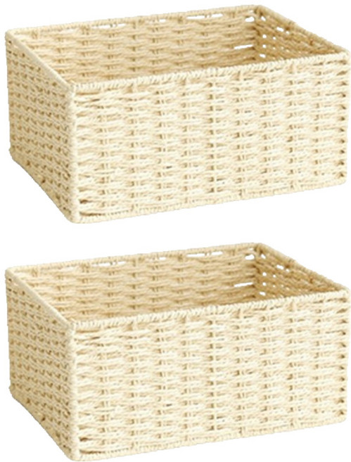블럭마트 모던 라탄 수납 바구니, 베이지, 2개
