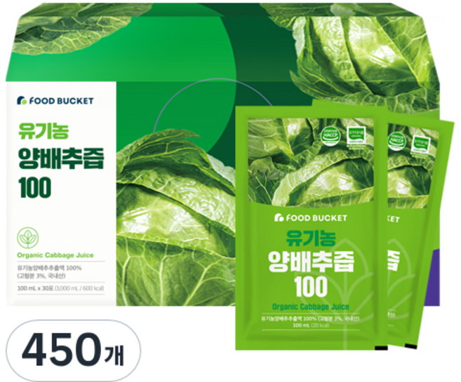 푸드버킷 국내산 유기농 양배추즙 100, 3L, 15개