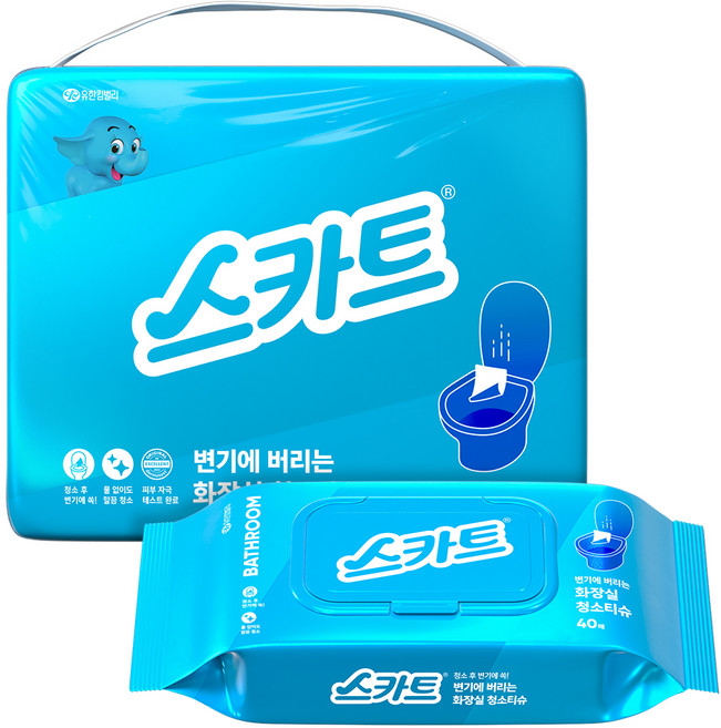 스카트 변기에 버리는 화장실 청소티슈 40매, 4개