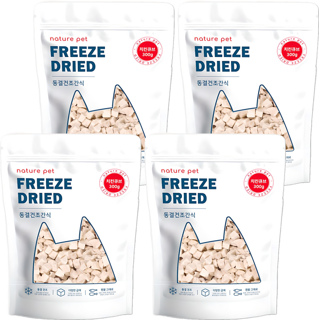 네이처펫 반려동물 동결건조 간식, 치킨 큐브맛, 300g, 4개