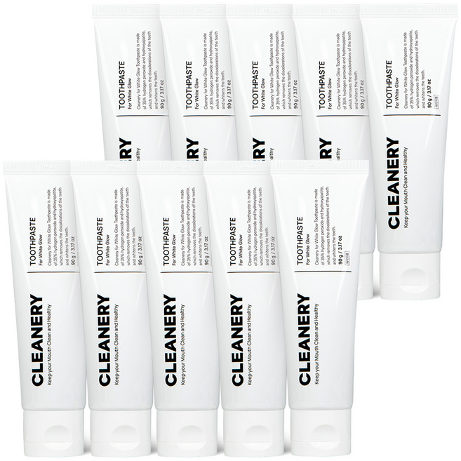 클리너리 포 화이트 글로우 치아미백 화이트닝 치약, 10개, 90g