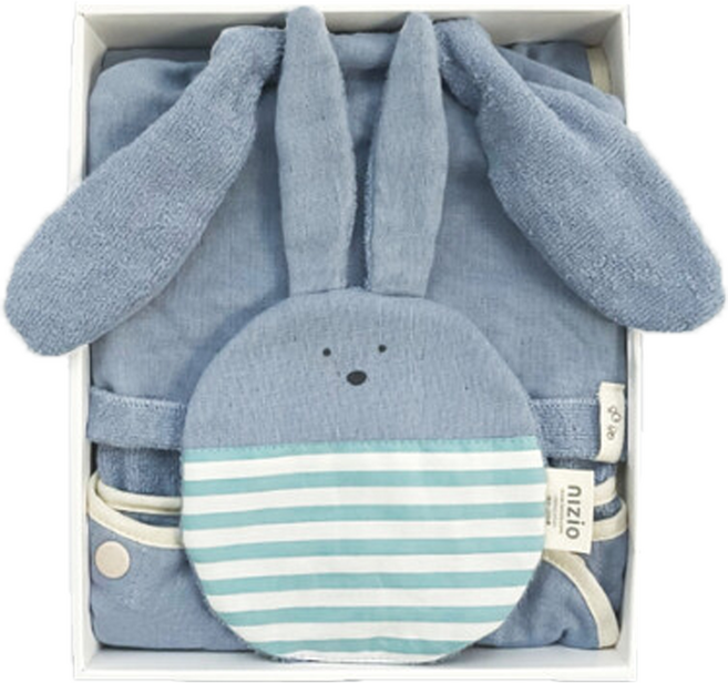 nIZio BoBo兔仔安撫巾斗篷浴巾彌月禮物組, 冰河泥藍, 1組