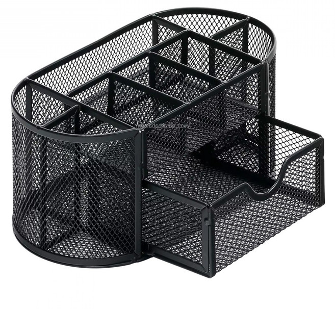 AHOYE 不鏽鋼中型辦公桌面筆筒收納盒, 黑色, 1個