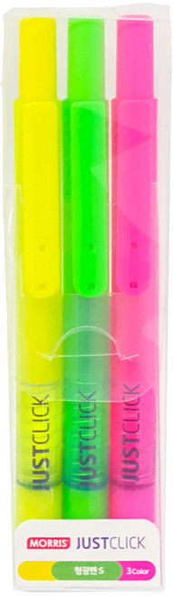 저스트클릭 형광펜S 세트, YELLOW + YELLOWGREEN + PINK, 3개