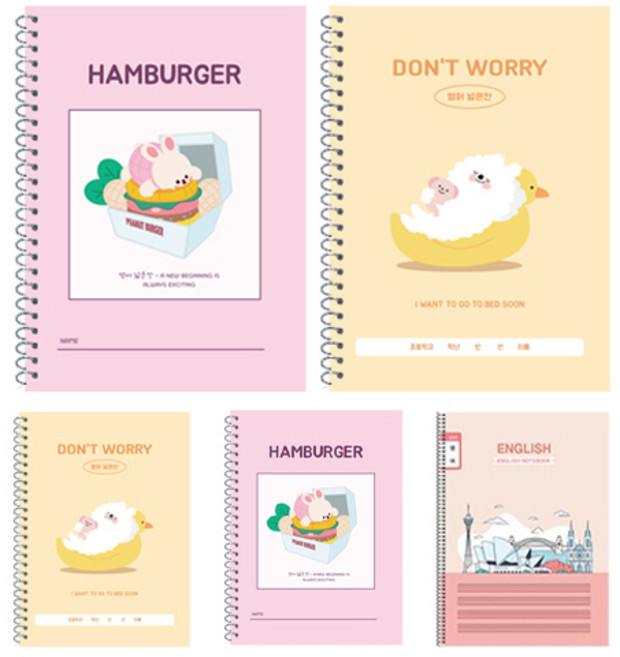 영아트 여아용 영어 넓은칸 스프링노트, 랜덤 발송, 5개