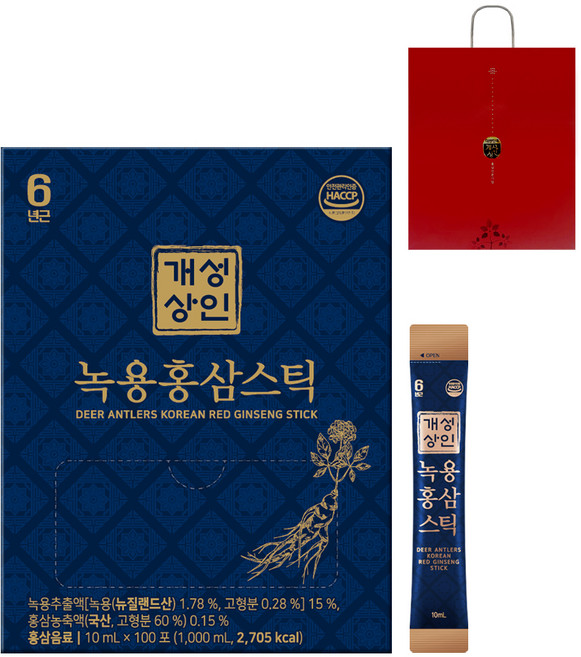 개성상인 녹용 홍삼스틱 + 쇼핑백, 10ml, 1박스