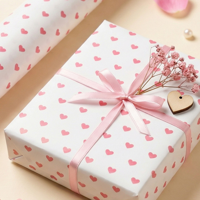 좋은기븐 포인트하트 종이롤 포장지, 핑크, 1개