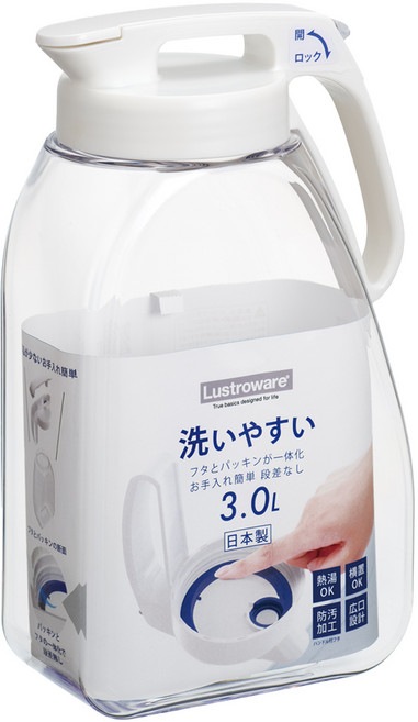 Lustroware 密封防漏耐熱冷水壺, 透明色 + 白色, 1個, 3L
