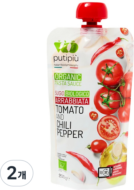 putipiu 有機阿拉比亞塔義大利麵醬, 200g, 2個