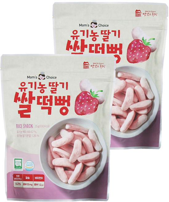 맛있는풍경 유기농 딸기 쌀떡뻥, 딸기맛, 25g, 2개