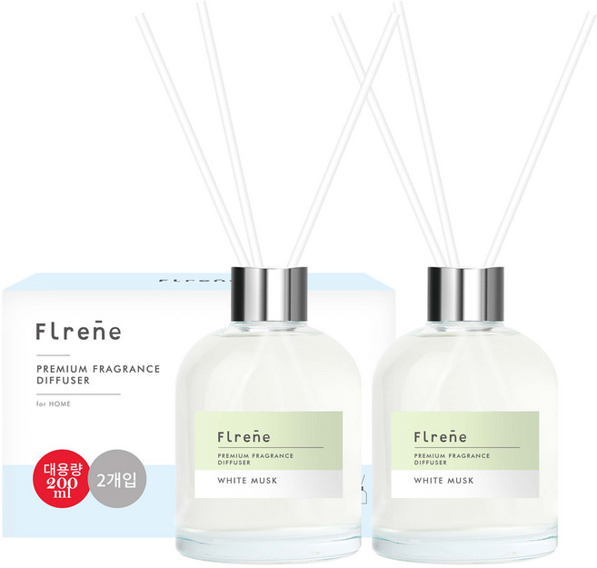 플렌느 NEW 방향제 실내용 디퓨저 200ml 2p + 스틱 10p, 화이트무스크, 400ml, 2개