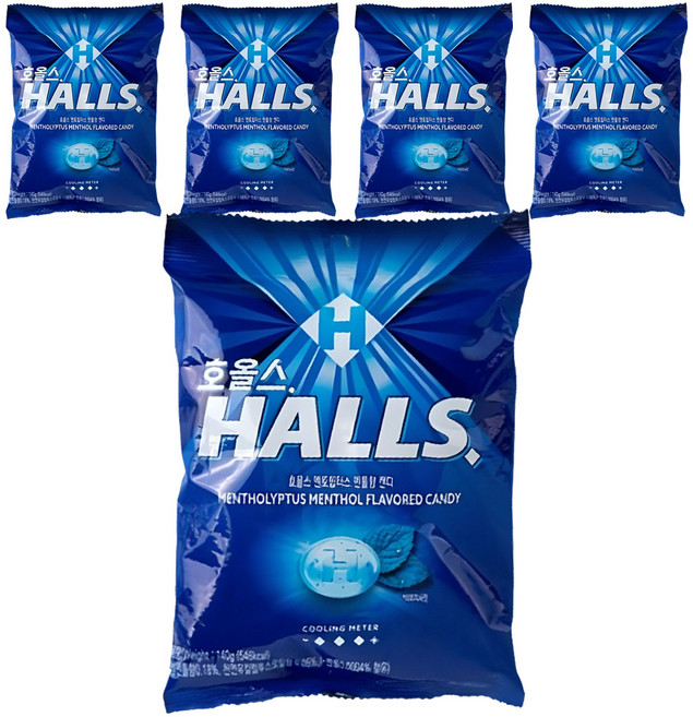 HALLS 薄荷涼糖, 5袋, 140g